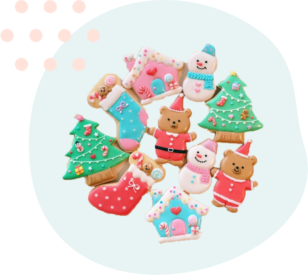クリスマスツリーやサンタが描かれた10枚のクッキー